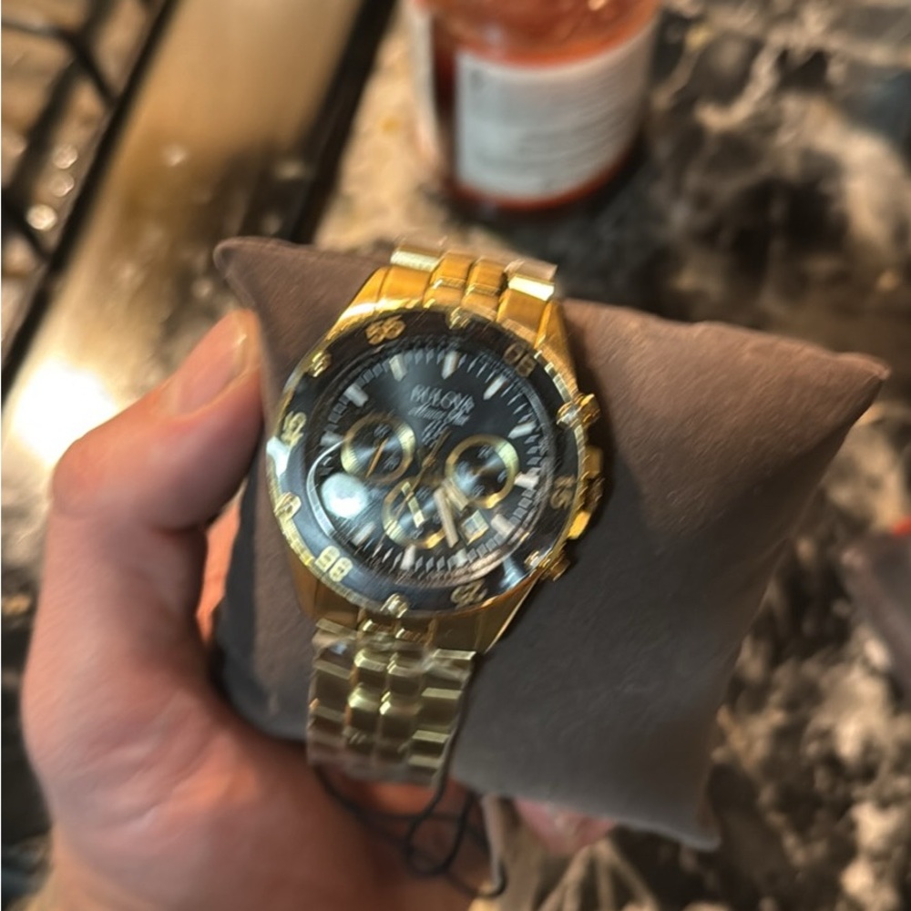 Bulova Gold and Black Chronograph Watch
